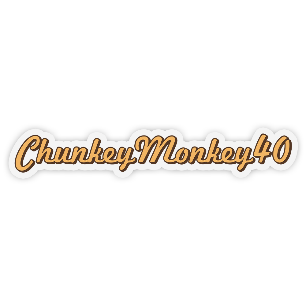 "ChunkeyMonkey40" Tan Script Sticker - 5" x 1" Clear Decal image 0