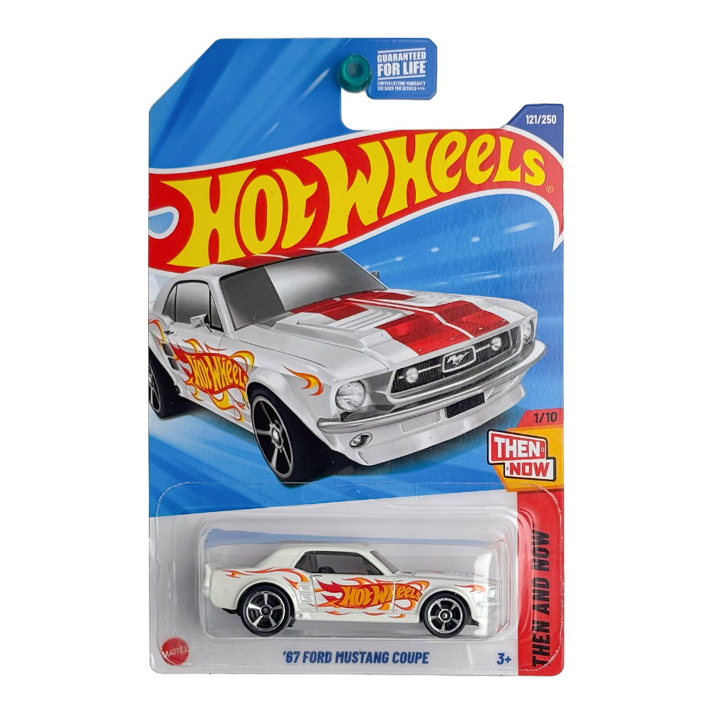 Hot Wheels: 1967 Ford Mustang Coupe - White w/ Red Flames (Then & Now)