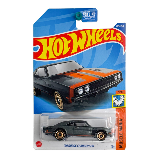 Hot Wheels: 1969 Dodge Charger 500 - Silver & Orange (Muscle Mania)