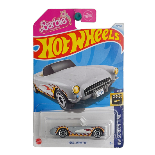 Hot Wheels: 1956 Chevrolet Corvette from Barbie: The Movie - Gray w/ Flames (HW Screen Time)