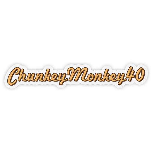 "ChunkeyMonkey40" Tan Script Sticker - 5" x 1" Clear Decal image 0